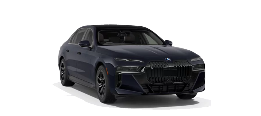 A sleek BMW i7 luxury electric sedan, designed for premium travel experiences.