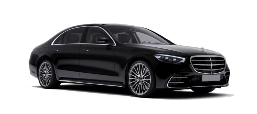 A black Mercedes-Benz luxury sedan, ideal for executive and chauffeur-driven travel.
